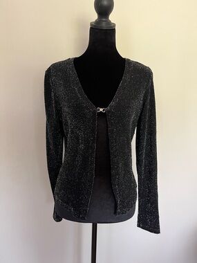 Perseption Black Sparkle Trim Open Cardigan